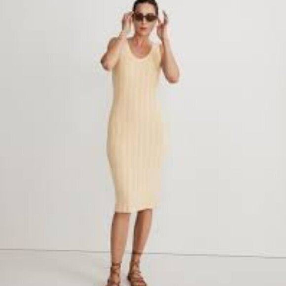 Madewell Dresses & Skirts - ✅ MADEWELL CREAM Ribbed Sleeveless‎ Midi Sweater Dress SIZE LARGE SP23